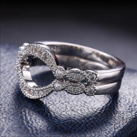 New 2PC Set 925 Silver Diamonds Ring - Picture 5 of 6